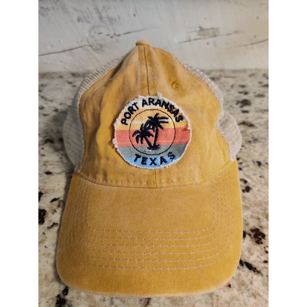 Port Aransas, Texas Hat Cap, Salt Creek Apparel. Yellow Canvas and Mesh Snapback - Picture 2 of 7